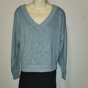 Others Follow Women's Blue-Gray V-Neck Long Sleeved Sweater